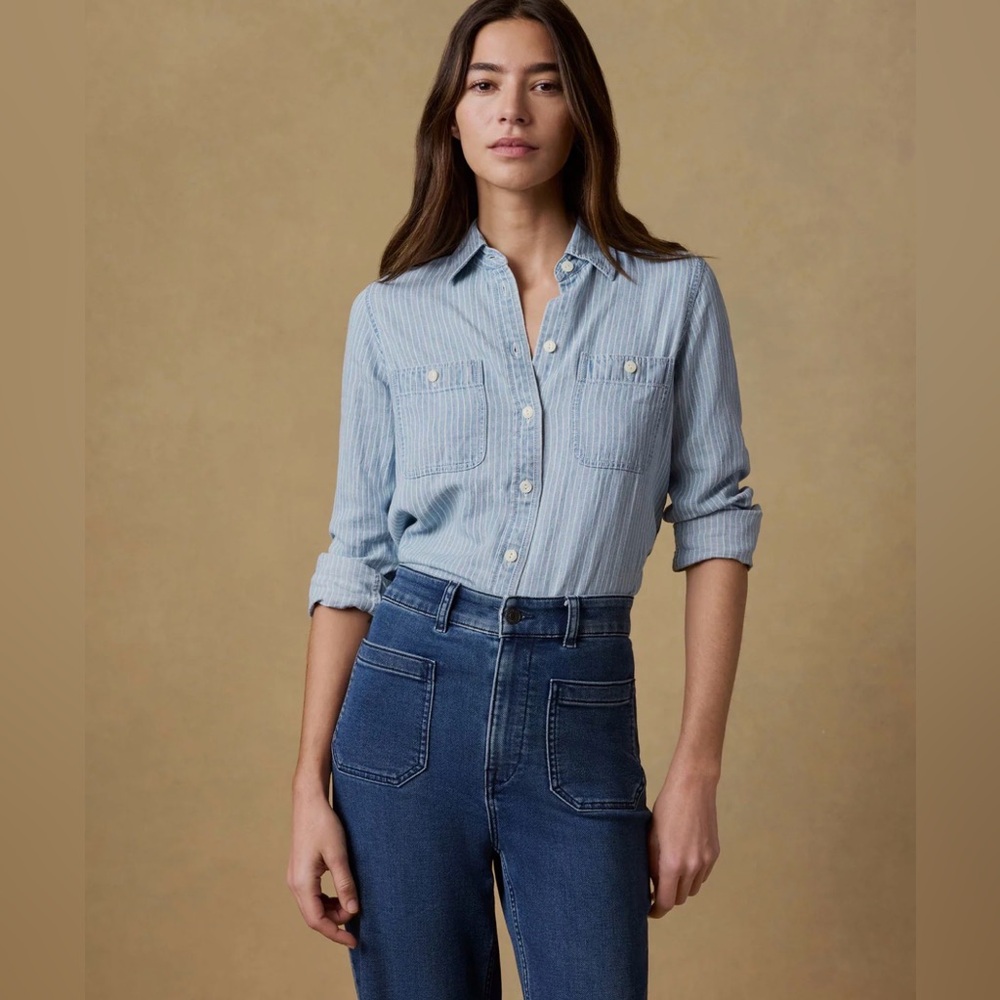 Faherty Women Tried and True Chambray Blue Button Down Shirt XS